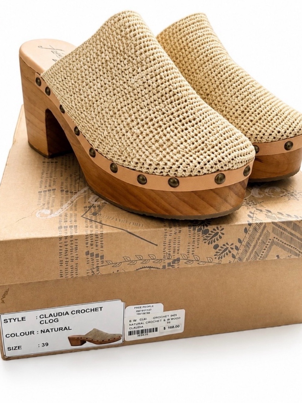 Free People Natural Crochet Wooden Platform Mules